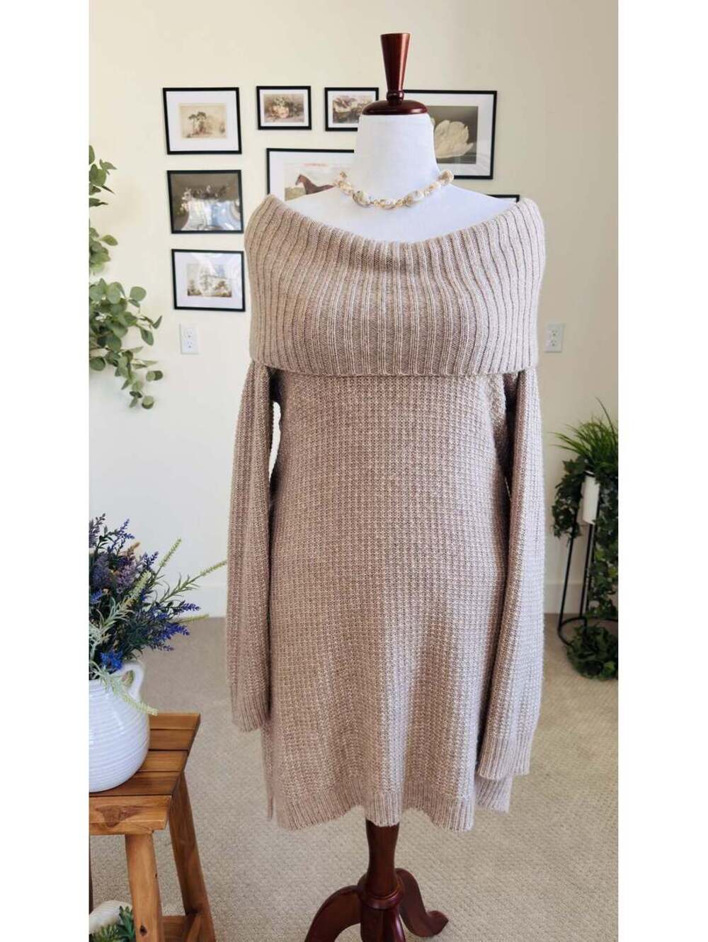 White House Black Market Ribbed Foldover Knit Sweater Dress - Size XL